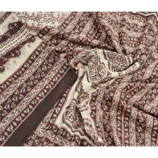 Tcw Vintage Printed Ethnic Saree 100 Pure Silk Craft Fabric Cream Sari