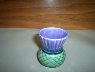 Vintage Scotland Porcelain Thistle Vase Toothpick Holder Purple & Green 2.  5 "