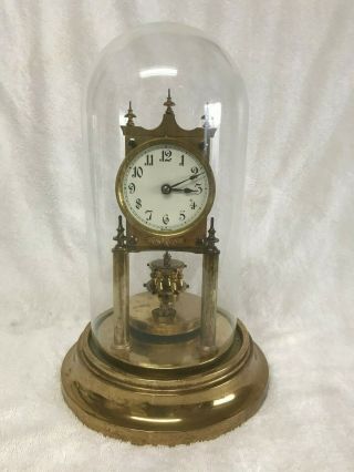 Antique Gustav Becker 400 Day Disc Pendulum Anniversary Clock With Glass Dome.