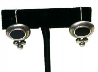 Vintage Signed Thailand 925 Sterling Silver Black Onyx Art Deco Style Earrings