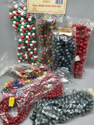 7 Bags Vintage Wood Beads String Garland Christmas Tree Decoration 1 Bag Plastic