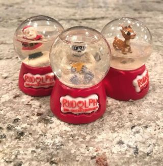 3 Vintage Snow Globes Rudolph The Red Nosed Reindeer Santa Abominable Snowman