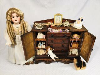 Antique 19thc Handmade Folk Art Miniature Doll Furniture Dresser Armoire