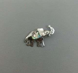 Vintage Mexico Mc 925 Sterling Silver Abalone Shell Accent Elephant Brooch Pin