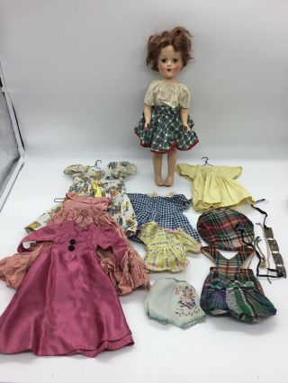 Vintage Mary Hoyer Doll 14 " With Clothes & Accessories