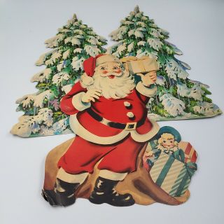 Christmas Vintage Cut Out Santa Claus Tree Large Cardboard Holiday 1950 Dennison