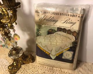 Vintage,  Bucilla,  Jiffy,  Stamped Cross Stitch Quilt Kit,  3 Sizes,  Wedding Ring