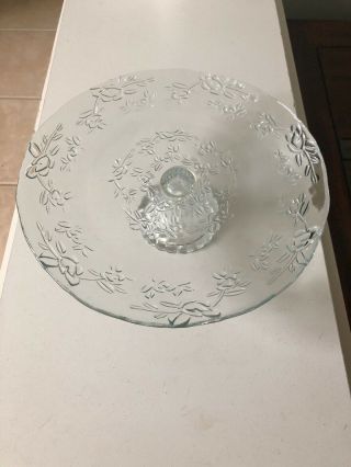 Vintage Clear Glass Etched Cake Stand
