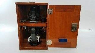 Antique Carl Zeiss Jena Traveling Microscope In Wood Case Mid To Late 30 