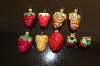 Gorgeous Vintage Set Of 9 Glass Fruit Christmas Ornaments