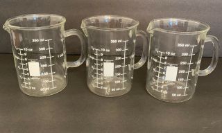 Set Of 3 Vintage Catamount Glass Handled Beaker With Pour Spout 350 Ml Or 10 Oz