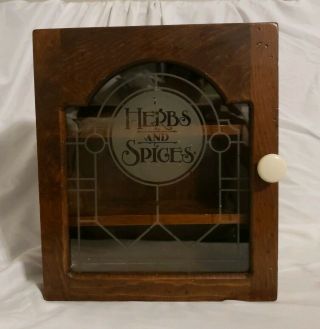 Vintage Herbs And Spices Wood Cabinet With Glass Door