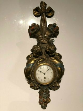 Rare Antique Haven Ornate Wall Clock Angel Cherub Art Nouveau With Key