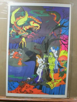 Vintage Black Light Poster Lady And The Dragon 1970 