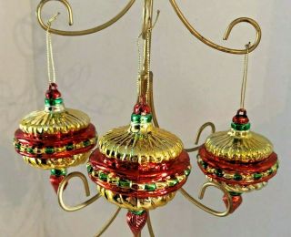 Vintage Christmas Tree Ornaments Gold Red Green Mercury Glass Set Of 3