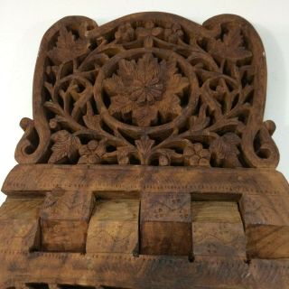 Vintage Wood Folding Hand Carved Book Stand Bible Quran Geeta Holder Scroll Work