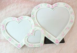 Bydas Trio Heart Frame W Pink Roses Hp Hand Painted Chic Shabby Vintage Cottage