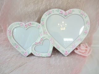 byDAS TRIO HEART FRAME w PINK ROSES hp hand painted chic shabby vintage cottage 2