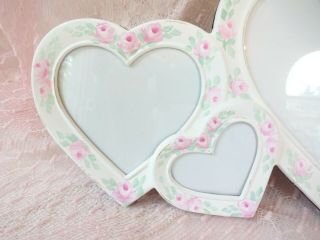 byDAS TRIO HEART FRAME w PINK ROSES hp hand painted chic shabby vintage cottage 3