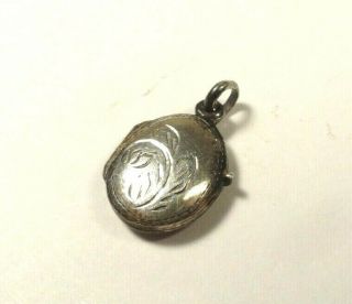 VINTAGE OVAL ETCHED SWIRL SMALL PHOTO LOCKET STERLING SILVER 925 CHARM PENDANT 2