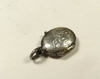 VINTAGE OVAL ETCHED SWIRL SMALL PHOTO LOCKET STERLING SILVER 925 CHARM PENDANT 3