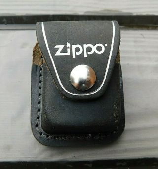 Black Leather Zippo Logo Lighter Holder Case Pouch For Belt Attachment