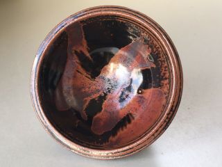 Signed Vintage Mid Century Stoneware Studio Pottery Bowl,  Tenmoku Glaze 2
