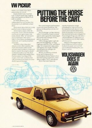 1981 Vw Volkswagen Pickup Truck Advertisement Print Art Car Ad K78
