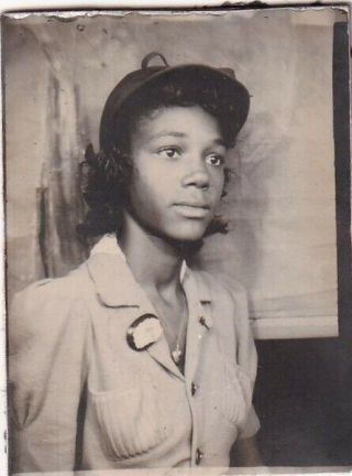Vintage Photo Booth - Pretty Young African - American Girl Wearing Hat