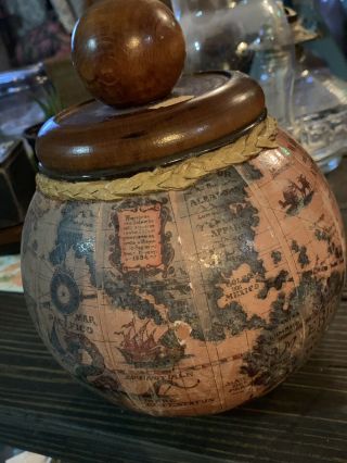 Vintage Tobacco Jar With Olde World Map Smell Proof & Moister Controllable
