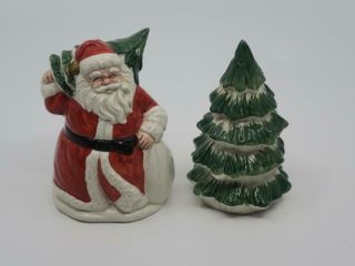 Vtg Fitz & Floyd Oci Omnibus German Santa Salt & Pepper Set Christmas Tree 1989