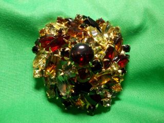Gorgeous Large Colored Rhinestones Vintage Brooch Of Many Colors And Shapes