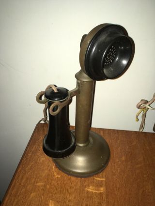 Antique Western Electric Candlestick Telephone and Oak Ringer Box 3