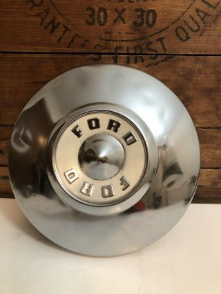 Vintage 1957 - 1959 Ford Hubcap Chrome Plated With White Center 10 1/2 Diameter