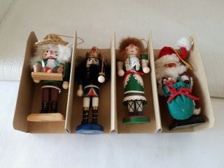 Vintage Nutcracker Village Wooden Christmas Tree Ornaments Set of 4 3
