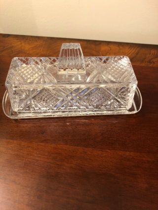 Vintage Crystal Butter Dish With Lid Intricate Cut Glass Covered