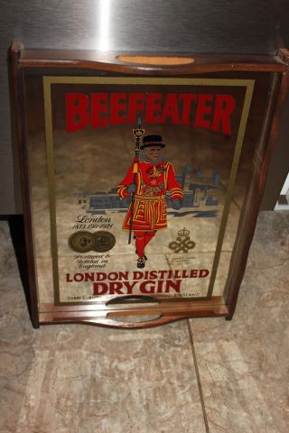 Vintage Beefeater London Distilled Dry Gin Mirrored Wooden Serving Tray
