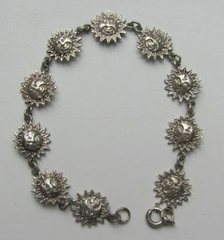 Vintage Sterling Silver 925 Clasp Bracelet Sun Smiley Faces