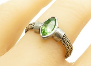 925 Sterling Silver - Vintage Marquise Cut Peridot Band Ring Sz 8 - R12530