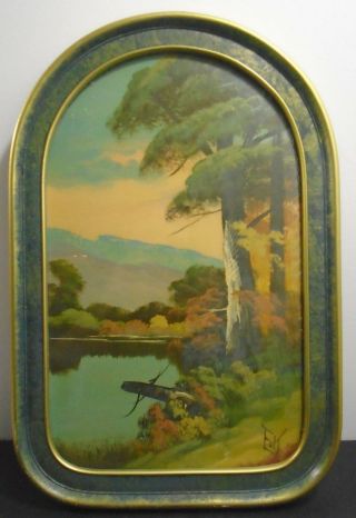 Antique Oil Painting On Panel River Landscape Signed Eck