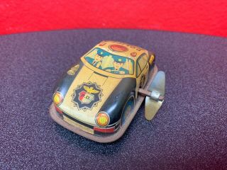 Vintage Russ Berrie Tin Wind - Up Police Car Toy_working Collectible