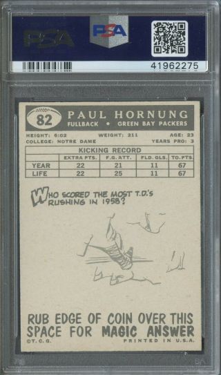 1959 Topps Football 82 Paul Hornung Packers HOF PSA 8 NM - MT LOOKS NICER 2