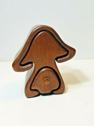 Vintage Wood Mushroom Puzzle Box Carved Richard Rothbard Style Trinket Jewelry