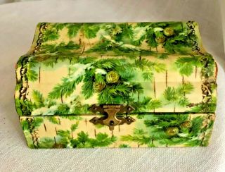 Vintage Celluloid Wrapped Christmas Pine & Cone Design Jewelry Box