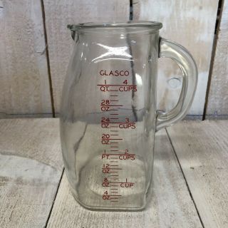 Vintage Glasco Glass Belly Bump Measuring Pitcher 1 Qt 4 Cup Usa