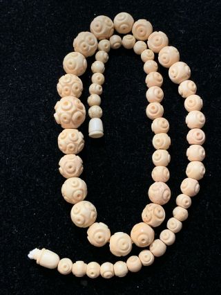 Vintage Intricately Carved Bovine Bone Gradual Sized Beaded Necklace