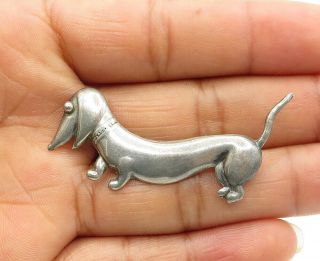Mexico 925 Silver - Vintage Weiner Dog Designed Animal Brooch Pin - Bp4092