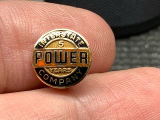Interstate Power Company Vintage 1/10 10k Gf 5 Yrs Service Award Pin.