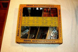 Vintage Fibrax Display Metal Box W/hinged Glass Lid & The Nos Bicycle Brake Pads