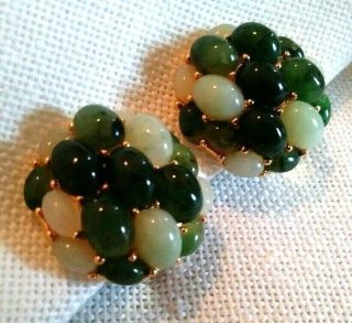 Vintage Signed Joan Rivers Goldtone And Faux Jade Clip Earrings